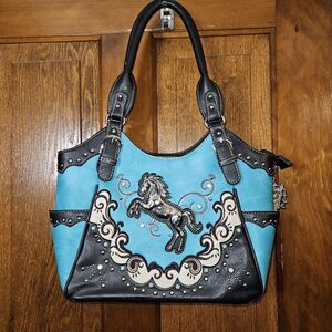 Western Horse Women Concealed Carry Large Tote Handbag Purse